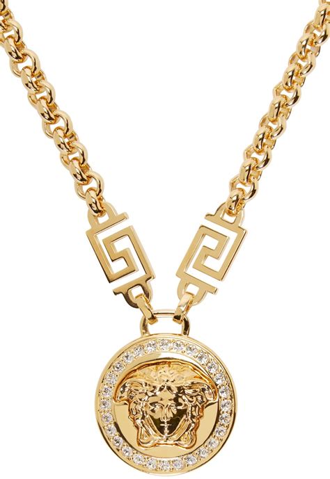 versace gold small circular medusa pendant necklace|Versace Medusa medallion necklace.